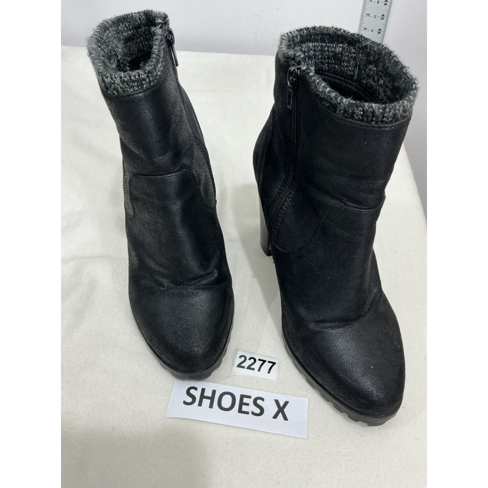 Womans Just Fab Carolina Black Fabric Platform Block Heel Ankle Boots Size 10
